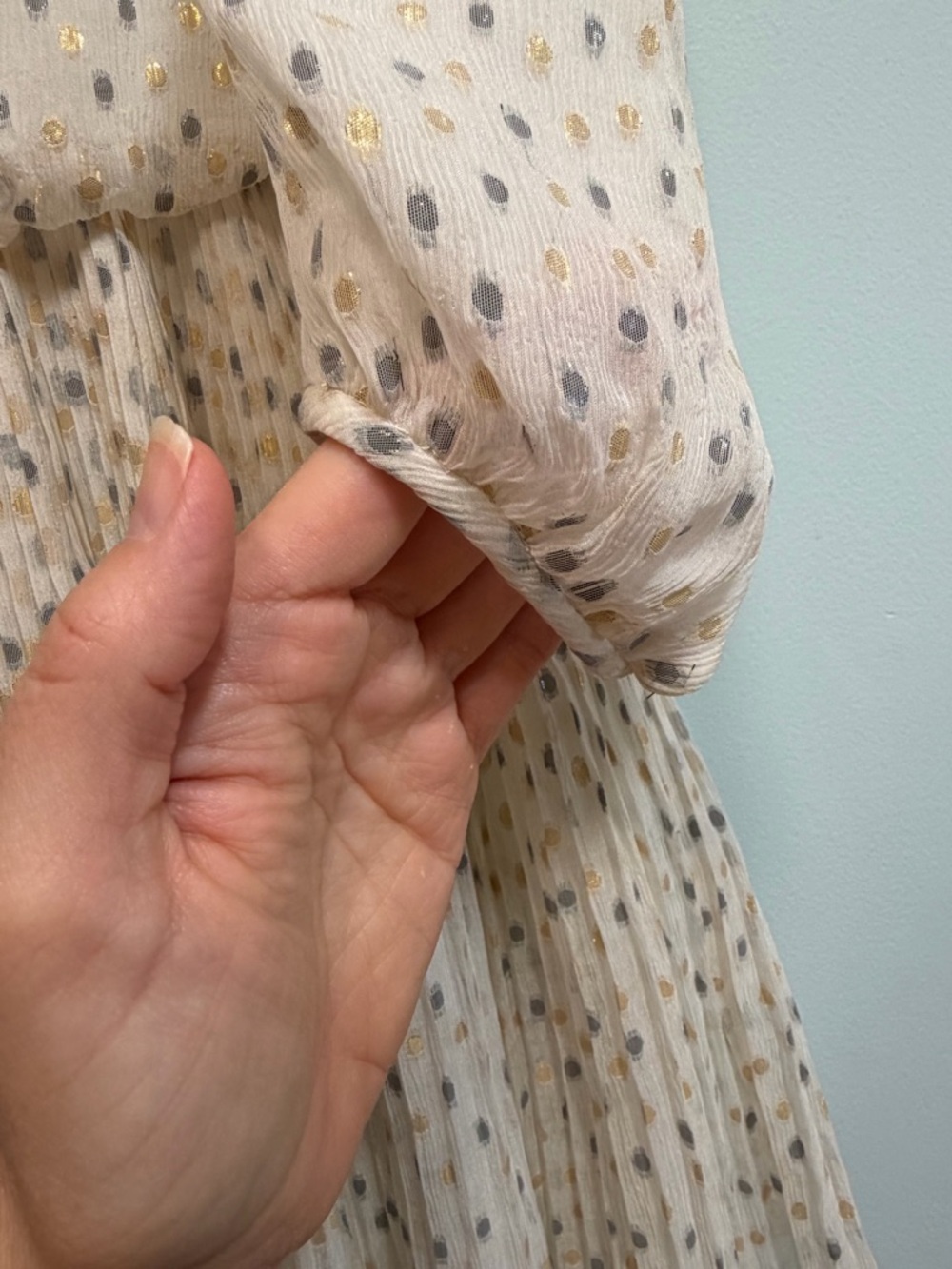 Vintage silk metallic polka dot long sleeve flouncy dress, size medium - Picture 2 of 8